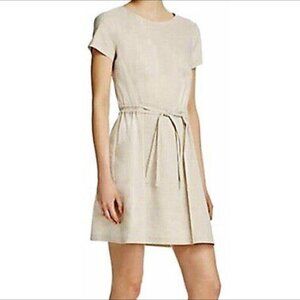 Theory Vormond shift dress linen blend natural tan short sleeve tie belt 10